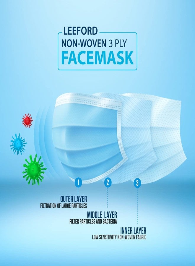 Leeford 3 Ply Disposable Face Mask | Surgical & Medical Grade | High Filtration >95% BFE | Easy Breathing & Hypoallergenic | Nose Pin & Soft Ear Loops for Unisex | 50 Count Pack - Image 5